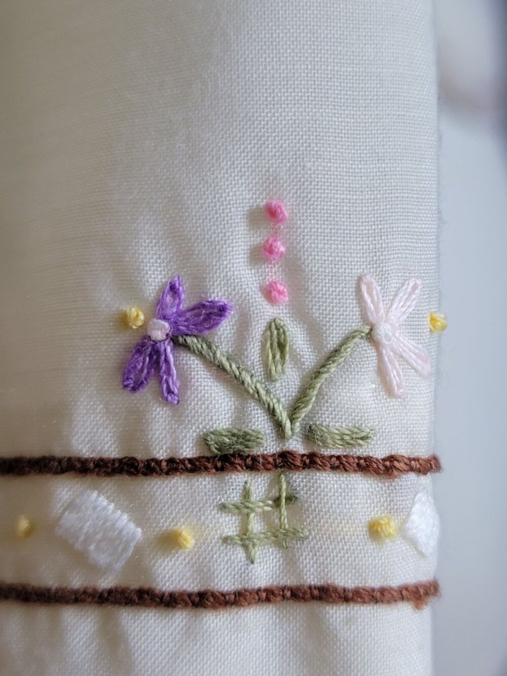 Vintage Hand Embroidered Floral Blouse Size 38 Medium Cream Cottagecore Top - Picture 9 of 11